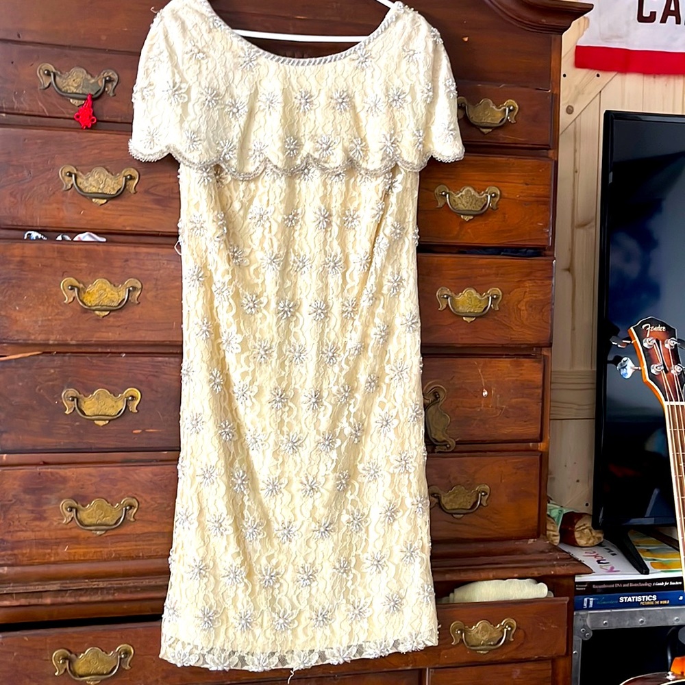 Rare vintage lace dress with pearl embroidery!